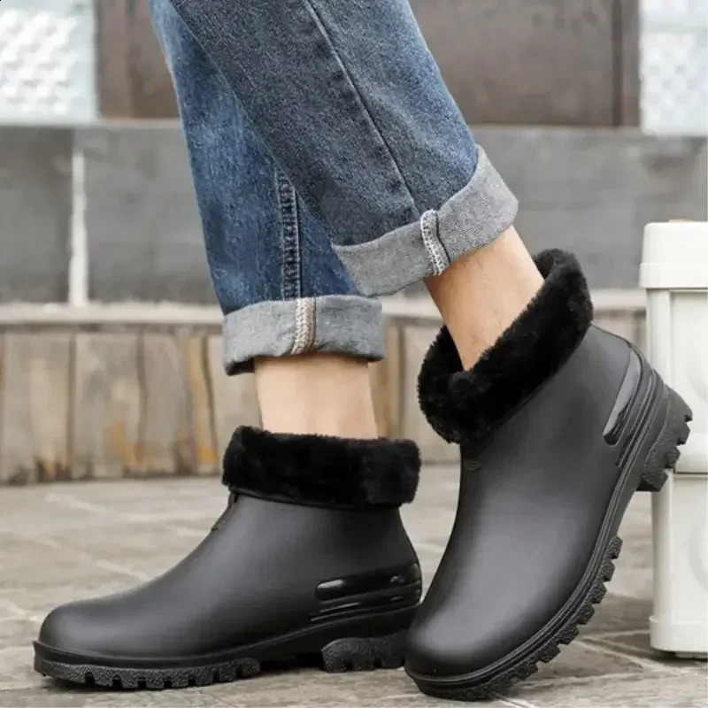 Mens Rain Boots Fashion Male Shoes Waterproof and Non-slip Ankle Cooking Low Short Chef Kitchen Teenagers Low-heel Pvc Outdoor 241226