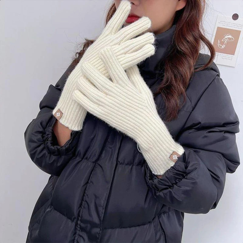 Touchscreen Wool Knitted Gloves For Girls Outdoor Womens Winter Gloves Winterproof Warm Solid Color Open Fingers Gloves 2025 241226