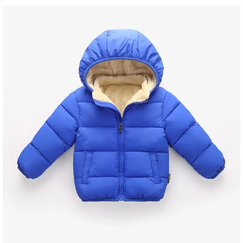 1pcs Boy Girl Coat Baby Winter Thick Down Jackets Kids Warm Plush Thicken Outerwear Clothes Fur Hooded Jacket Children Snowsuit 241225