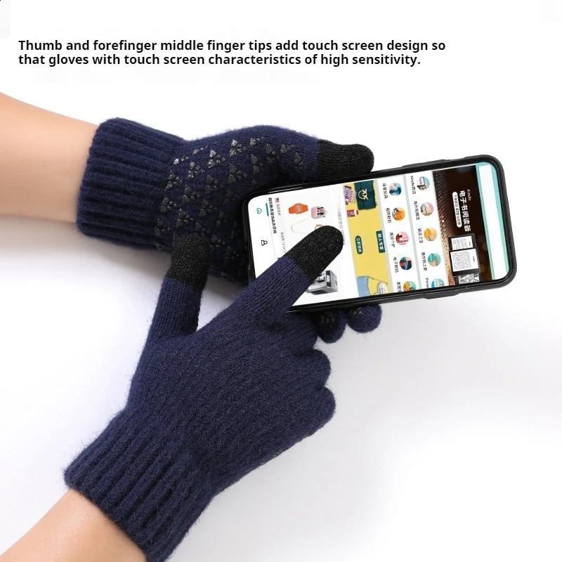 Mens and womens gloves winter fleece thickened alpaca knitted wool cycling mobile phone tablet touch screen gloves 241226