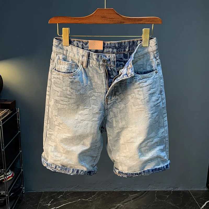 Summer denim shorts mens thin print womens print cut casual pants elastic slim straight fashion pants W241226