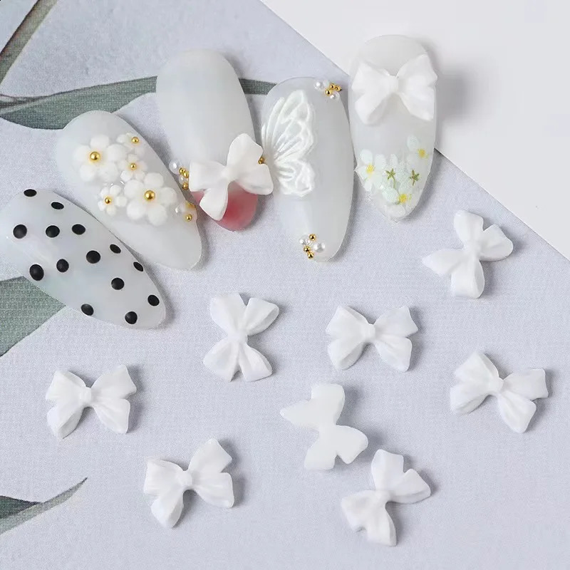 50pcs Mini Bow Nail Art Decorations 3D Cute Candy Color Nails Charms s Pink Black White DIY Resin Nail Accessories 241226