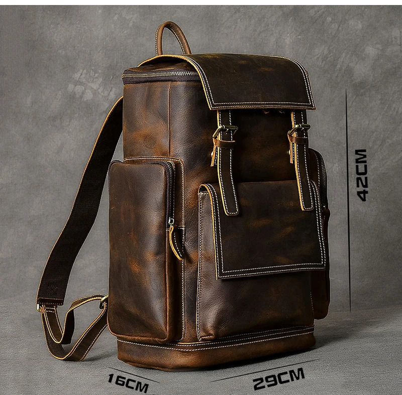 Vintage Crazy Horse Genuine Leather Backpack Men Leather Bagpack Climbing Rucksack male Large Hiking Backpack M814 241225