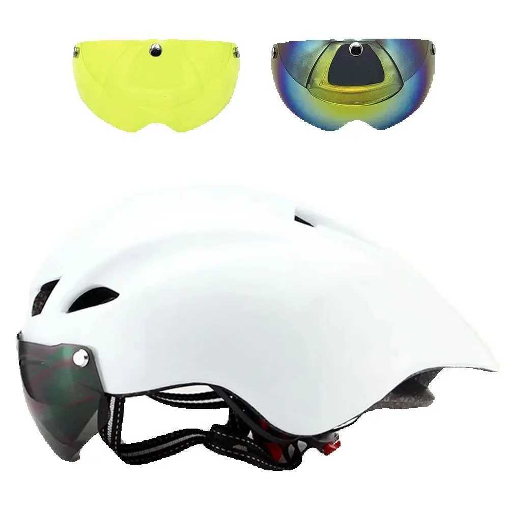 NEW 3 lens 290g Aero TT Road Bicycle Helmet Goggles Racing Cycling Bike Sports Safety TT Helmet in-mold Road Bike Cycling GoggleXJ241226