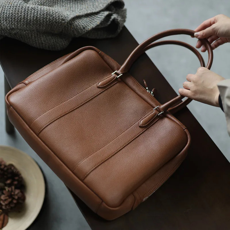 Women Genuine Leather Briefcase With Computer Compartment Fashion Handbag With Zipper High Quality Shoulder Bags Laptop 241225