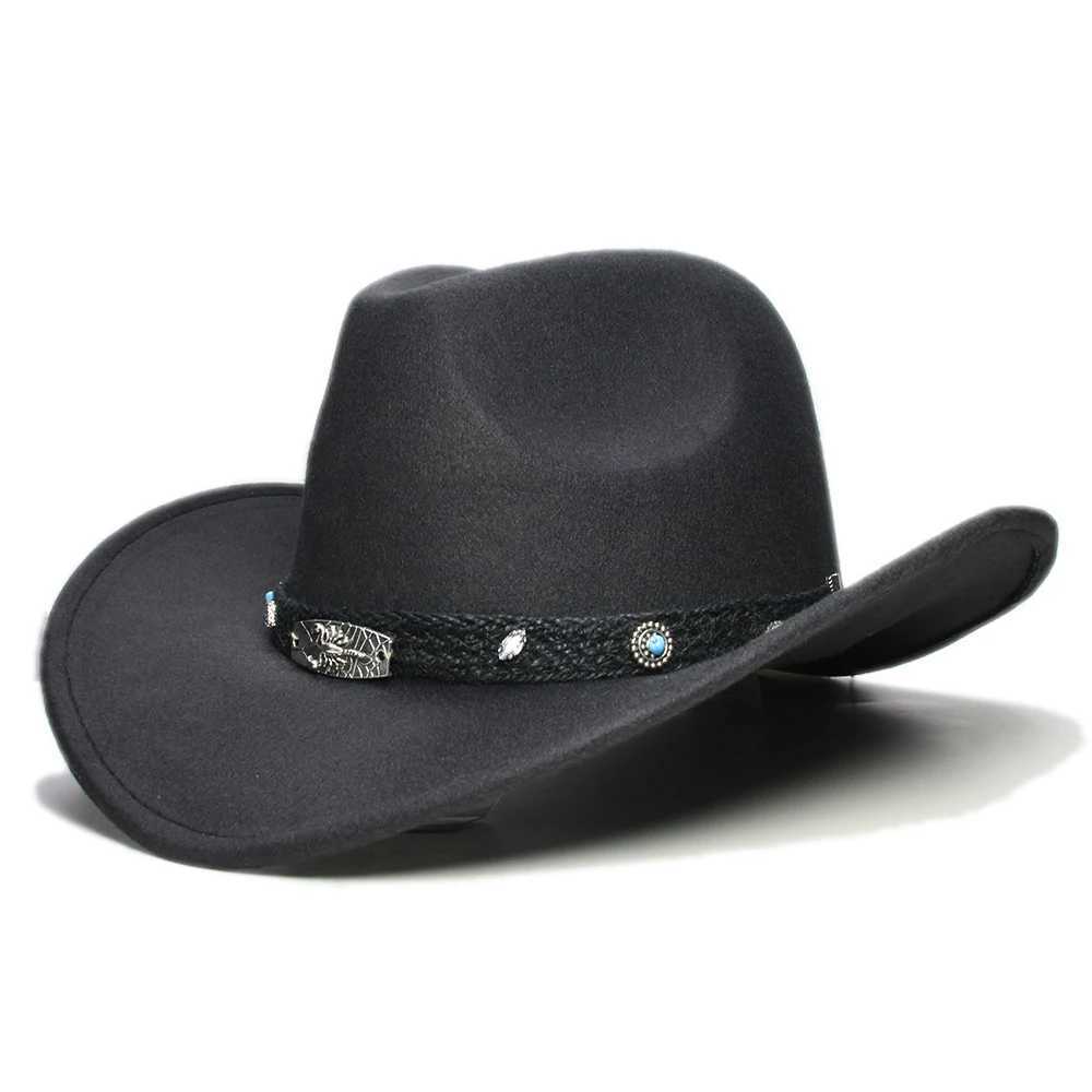 Retro Black Scorpion Knitted Band Parents Children Mens/Childrens Wool Wide Brim Cowboy Western Hat Cowboy Womens Bowling Ball C (54/57/61cm) W241225