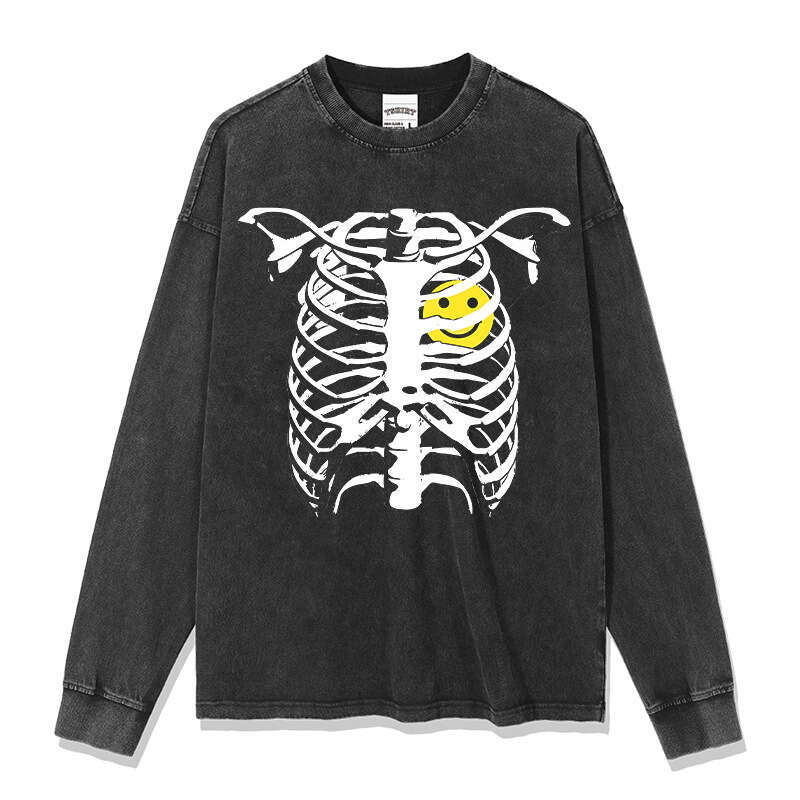 Skeleton short sleeved summer new trendy high street pure cotton T-shirt top loose round neck hooded sweatshirt