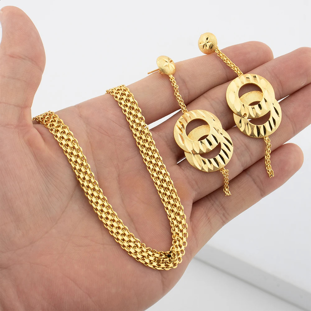 Dubai Necklace Earrings Sets African Gold Color Fashion Jewelry Weddings Party Ethiopian y Jewellery For Women 241226