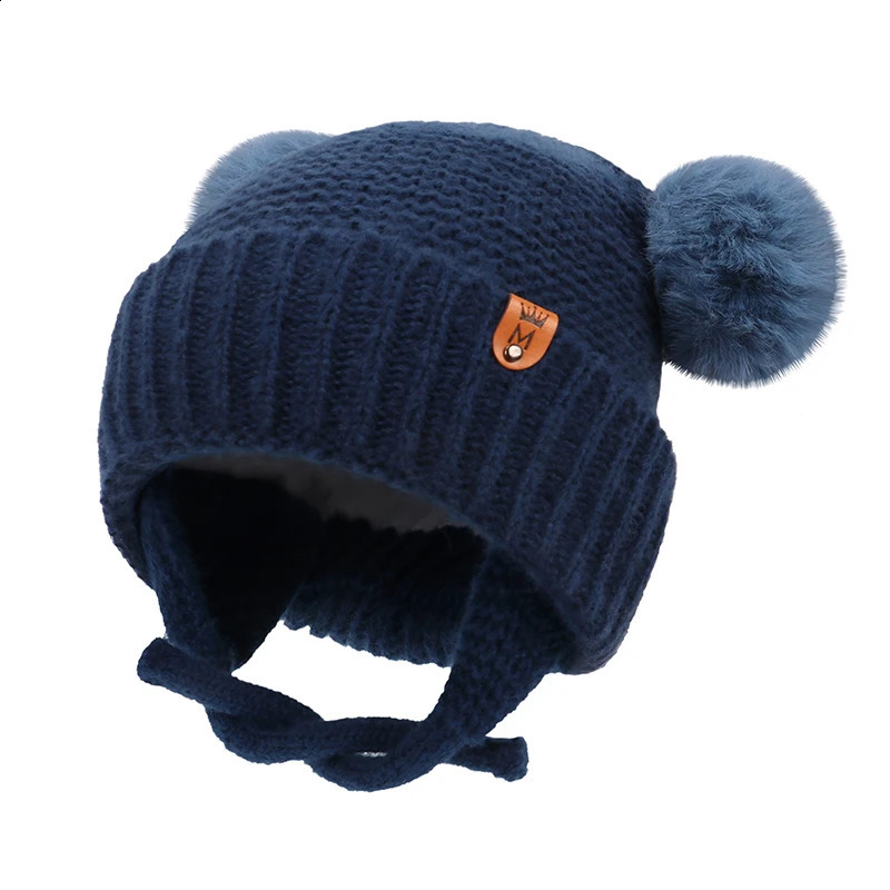 Baby Hat Boys Girls Cute Pompom Caps Bonnet Autumn Winter Ear Warm Beanie born Childrens Hats Knitted Solid Kids 241225