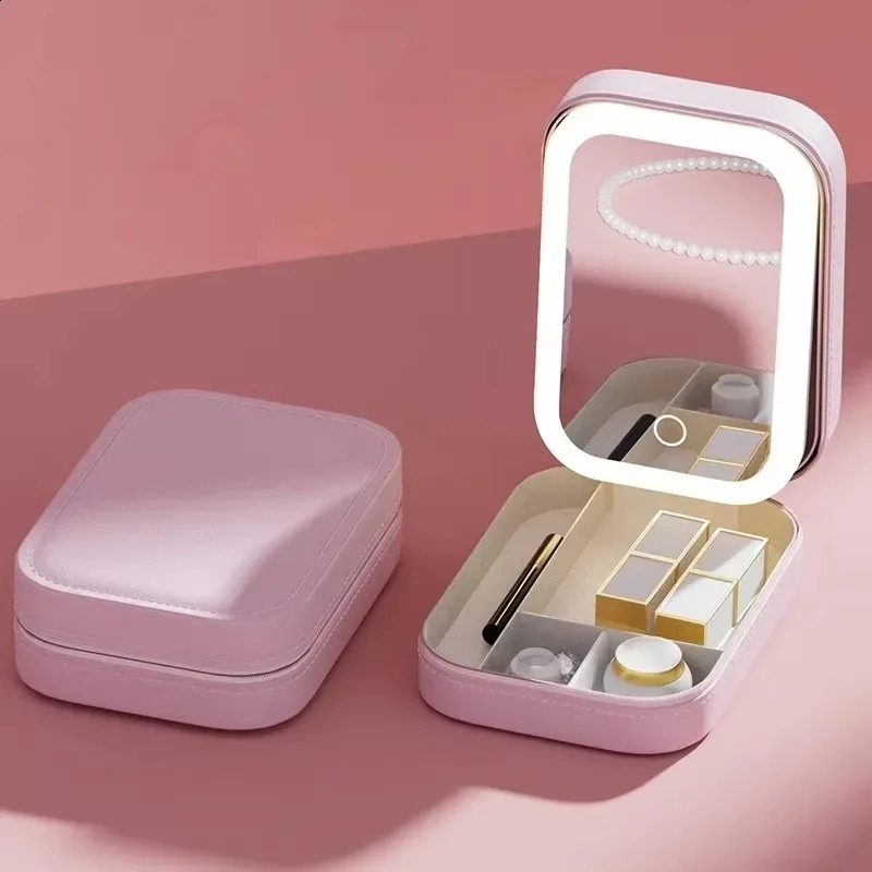 Smart LED Cosmetic Case With Mirror Travel Makeup Bag Small cute Female Beautician Skincare Product Makeup Case For Women 241226