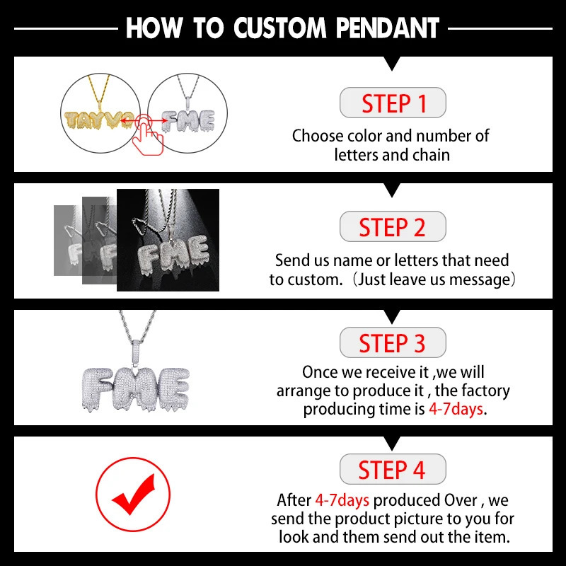 Hip Hop Iced Out Bubble Letters Custom Name Cubic Zircon Drip Chain Pendants Necklaces For Men Jewelry With Tennis 241226