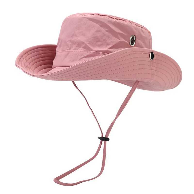Windproof mens outdoor hat width Brim flat top mens camping hat letter printing UV resistant Str hollow mens fisherman hat earmuffs W241225