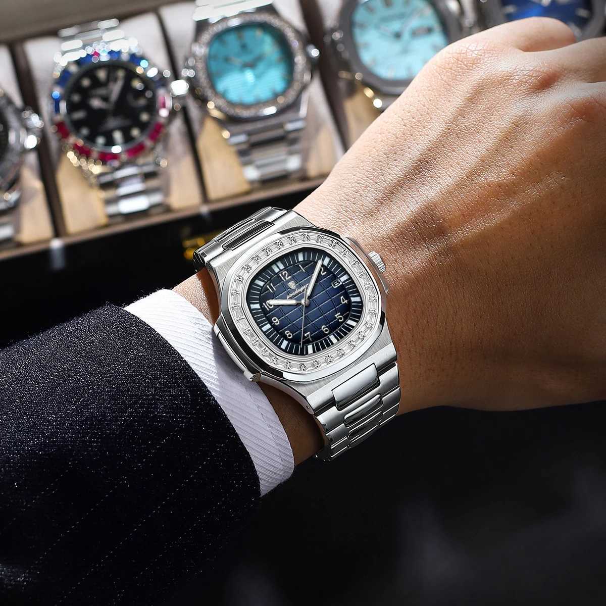 New Arrival Poedagar Luxury Square Mens Watch Luminous Waterproof Date Mens Watch Stainless Steel Mens Quartz Watch Casual Mens Watch Z241226