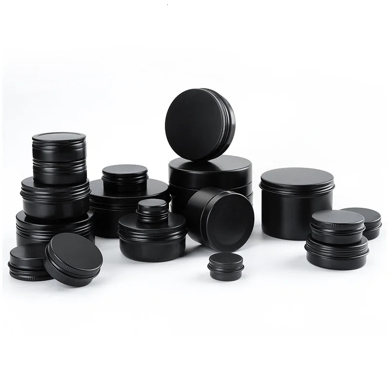 10 50 100pcs/lot Black Empty Round Aluminum Box Metal Tin Cans Cosmetic Cream DIY Refillable Jar Tea Aluminum Pot 241225
