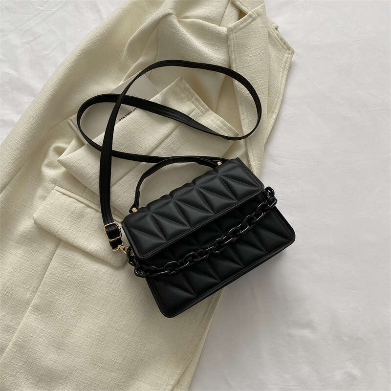 Minimally Designed Retro Hand-Held Small Square Women's Autumn And Winter New Chain Shoulder Crossbody Dia Grid Bag