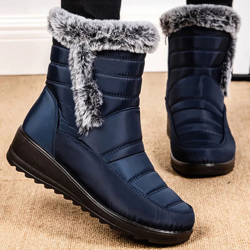 Womens Winter Boots Fur Winter Shoes For Women 2024 Snow Boots Wedge Heels Ankle Botas Mujer Waterproof Winter Footwear241226