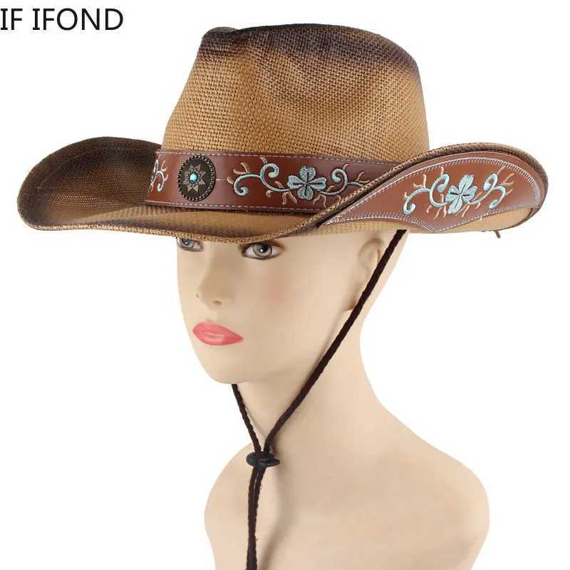 New Retro Str Hat Western Cowboy Hat Spring Summer Panama Sun Hat Retro Elegant Cowboy Girl Jazz C Sombrero Hombre W241225