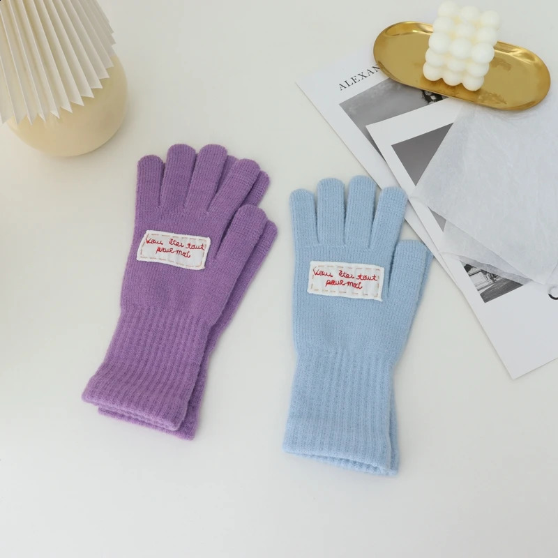 Women Korean Chic Winter Gloves Girls Colorful Unisex Letter Labeling Warm Five Fingers Gloves For Women 241226
