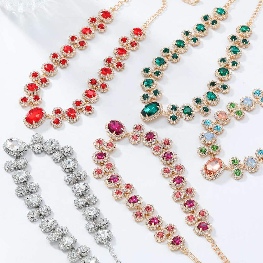 New Light Luxury Fashion Necklace Earrings Water Diamond Jewelry Set for Women's Trendy Accessories