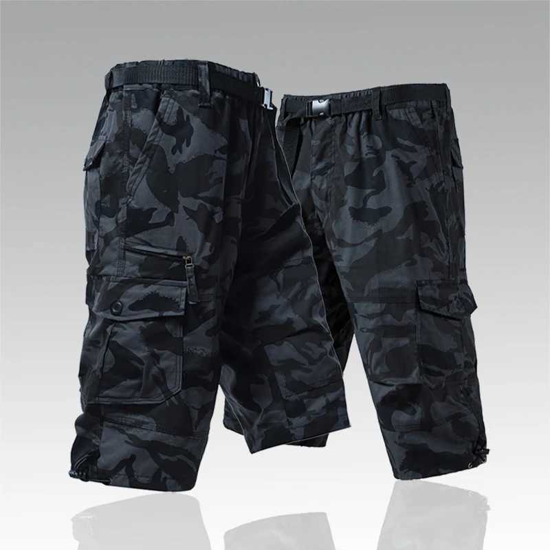 Mens Camouflage Shorts 3/4 Knee Down Cargo Capri Pants Outdoor Fast Drying Jogger Hombre Pants Y2K Camping Hiking Fishing W241226