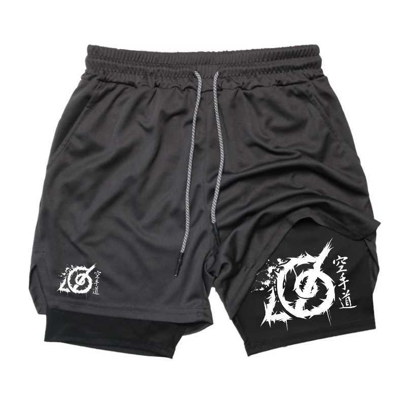 Karate Graphic 2 in 1 Workout Running Shorts for Men Gym Athletic Sport Shorts with Compression Liner Phone Pocket Towel LoopXJ241226