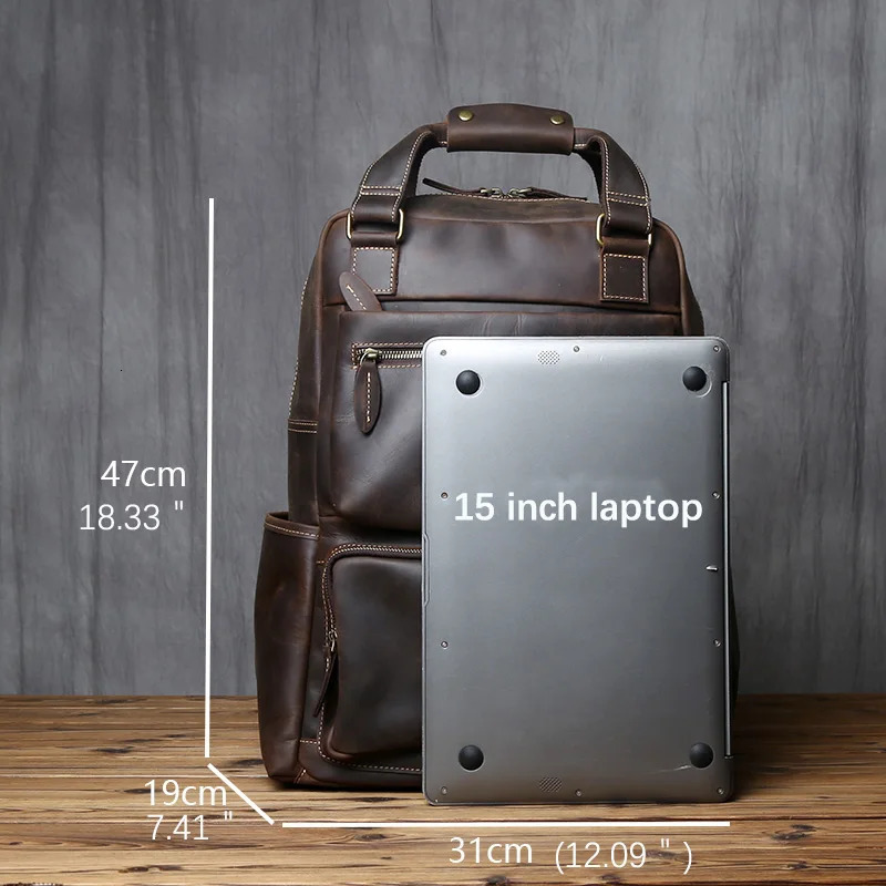 Retro Leather Mens Backpack Top Layer Leather Large Capacity Computer Backpack Crazy Horse Leather Leisure Travel Men Bag NZPJ 241225