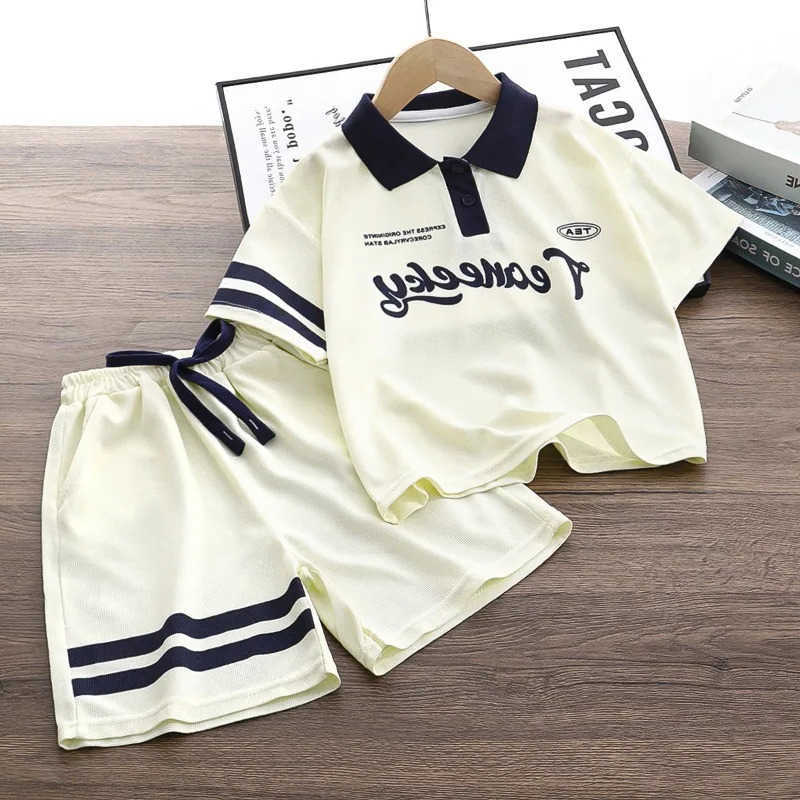 Clothing Sets Summer Teenage Clothes Set Children Lapel Tshirts and Shorts 2pcs Suit Teenage Letter Short Sleeve Top Bottom Outfit TracksuitsY241225EA