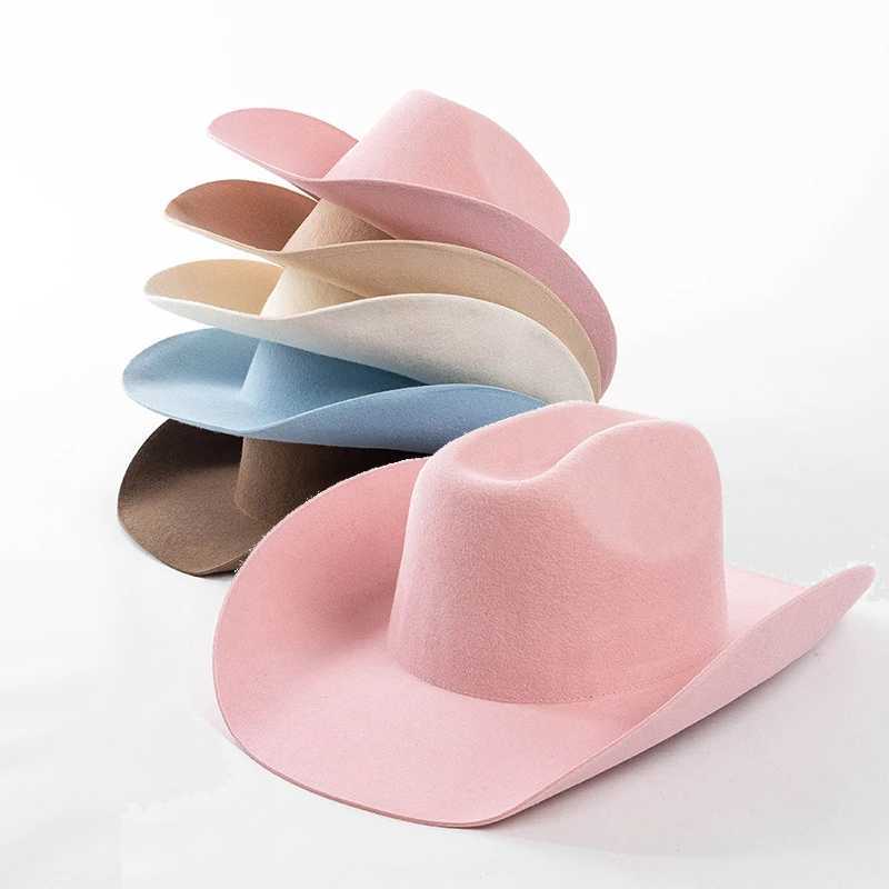Pink% Wool Cowboy Hat Womens Fedora Party Cowboy Hat Outdoor Sunshine Warm Hat Cave Hat W241225