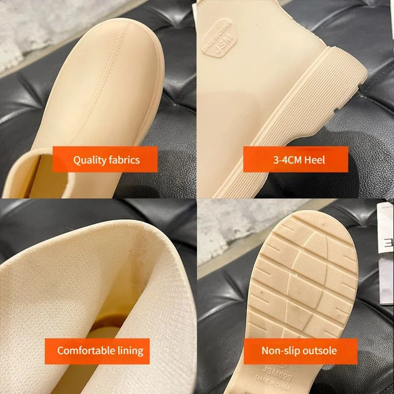 Korean Models Rain Shoes Ladies Short Tube Waterproof Rubber Shoes Low-top Water Shoes Outdoor Non-slip Rain Boots Solid Color 241226