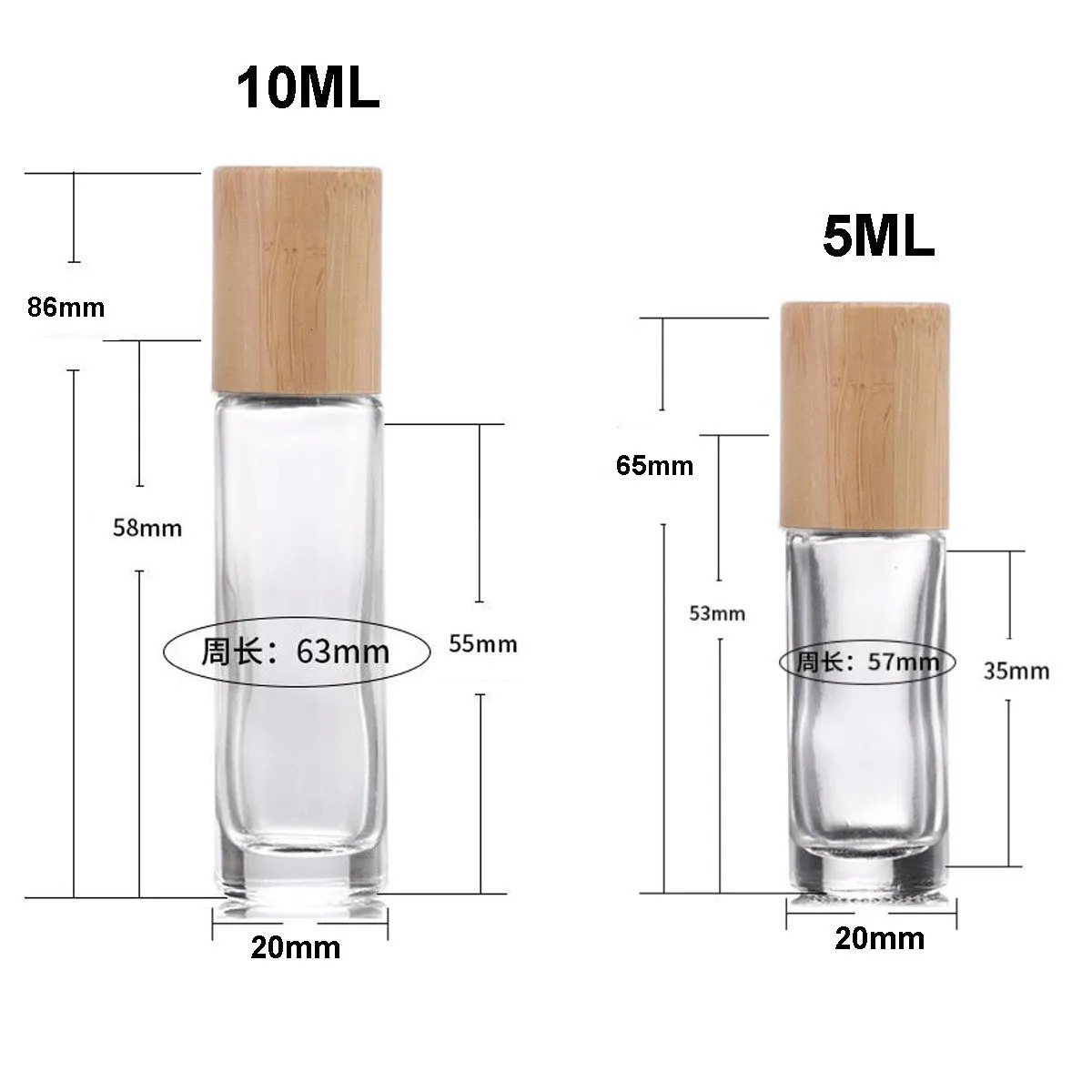 12X 24X 5ML 10ML Glass Essential Oil Roll On Bottles Natural Bamboo Wood Lid Perfume Vials Steel Roller Ball Refillable Portable 241225