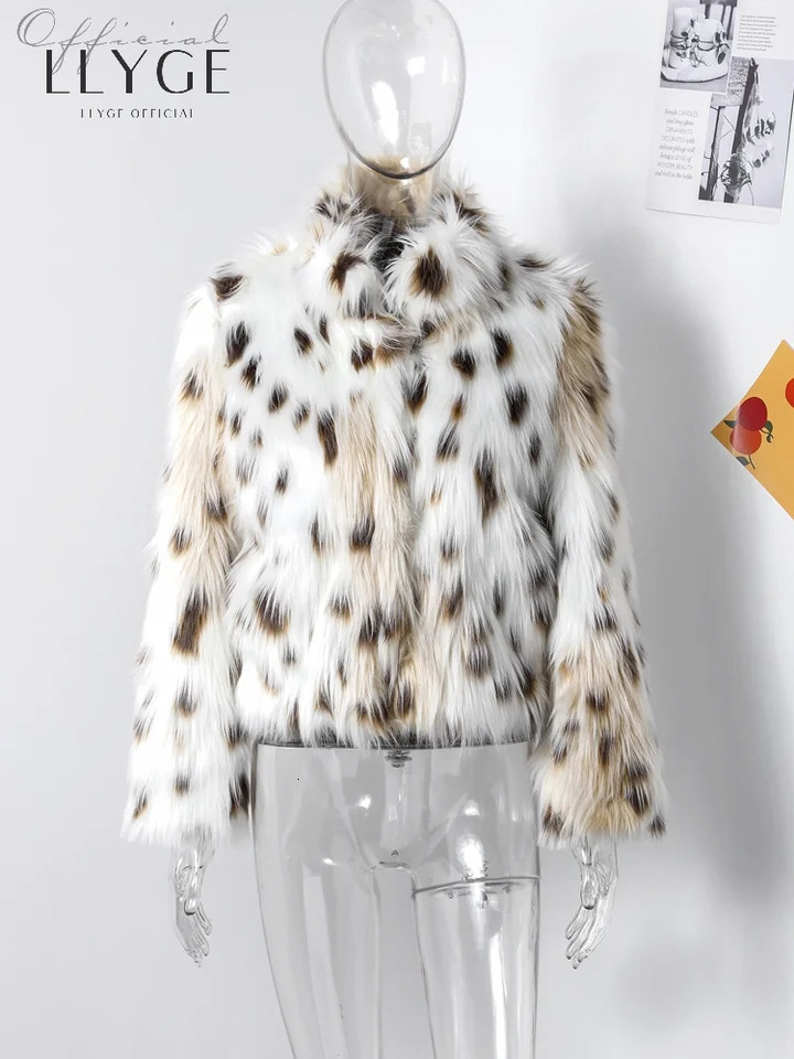 Leopard Faux Fur Short Coat Women Autumn Winter Plush Stand Collar Panelled Jacket Female Warm Stylish Outerwear Lady Casual 241223