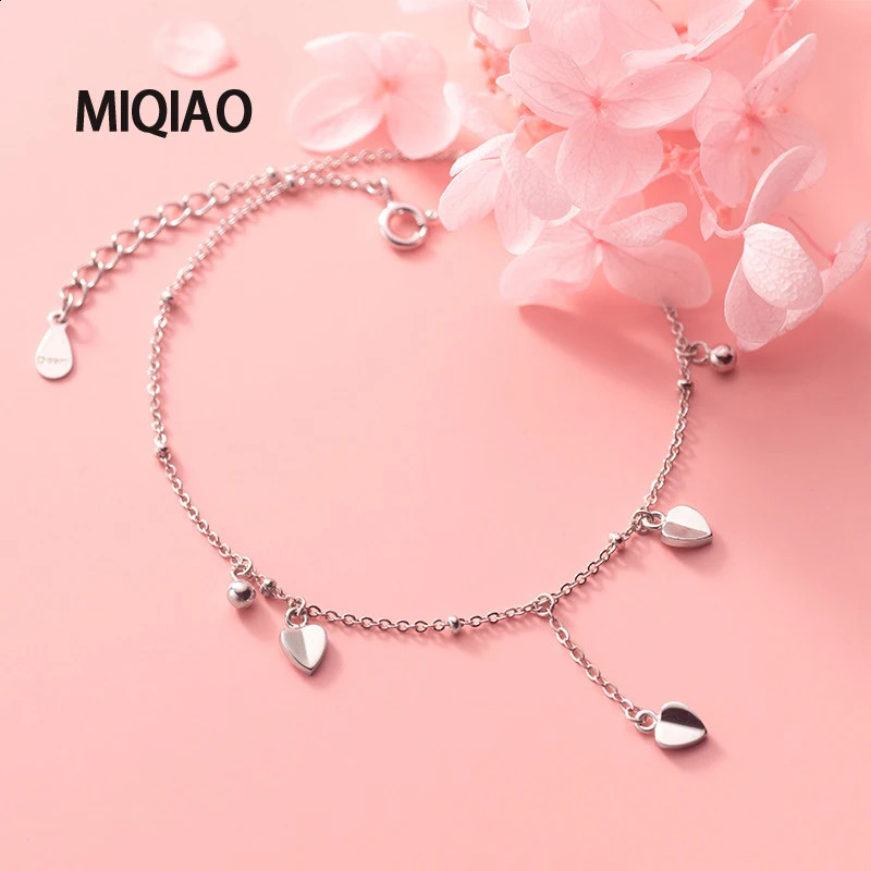 MIQIAO Heart Anklet Ornament Female Love Bracelet On The Leg Chain 925 Sterling Silver Women Jewelry Fashion Summer Accessories 241226