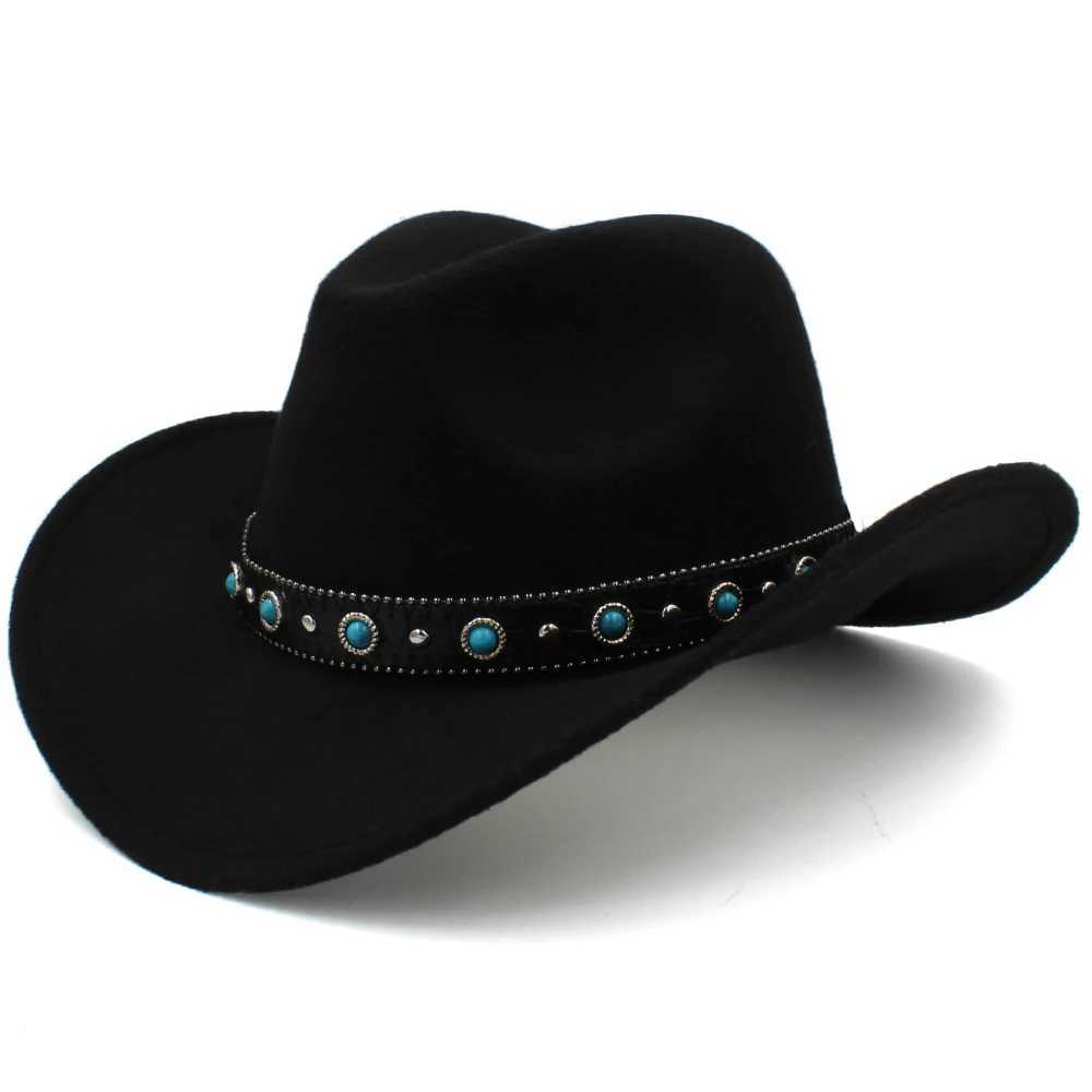 Size 3 Parents Children Men and Women Children Wool Western Cowboy Hat Wide Brim Sunhat Party Travel Outdoor C Classic Retro W241225