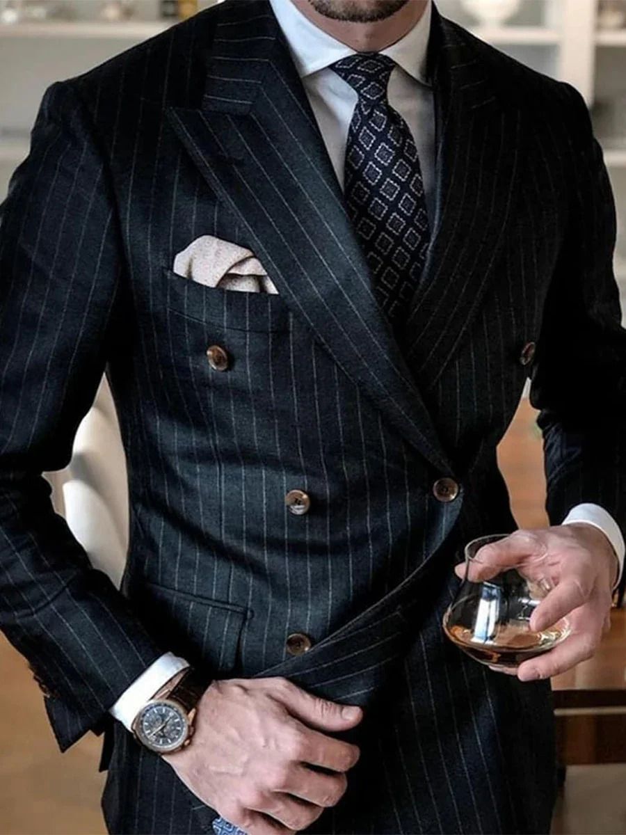 2023 Latest Coat Pant ns Black Stripe Men Suits Double Breasted Blazer Slim Fit 2Piece Tuxedos Groom Wear Terno Masculino 241223