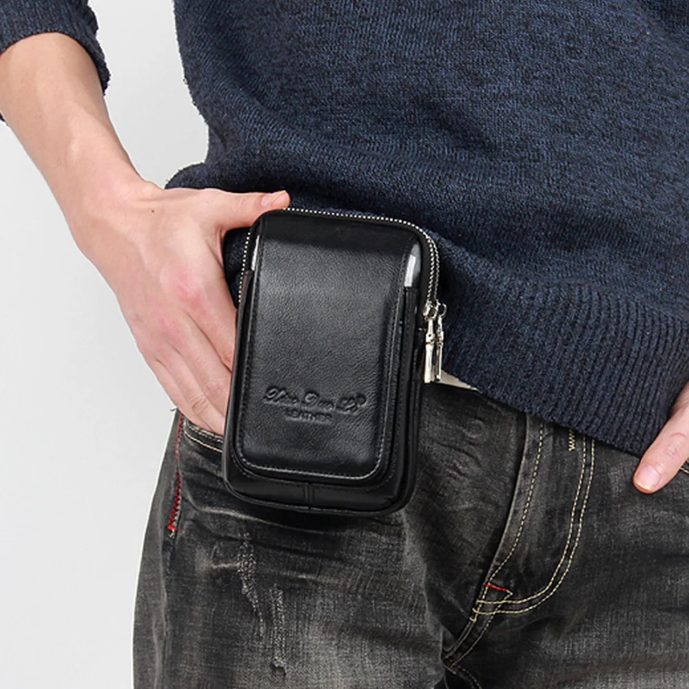 Fashion Men Genuine Leather Fanny Waist Bag Cell/Mobile Phone Coin Purse Pocket Belt Bum Pouch Male/Military Pack 241223