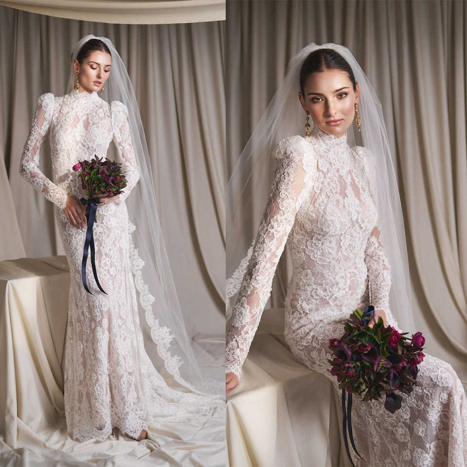 Arabic Plus Size Mermaid Wedding Dresses Lace Appliques High NeckFull Sleeves Vintage Bridal Gowns Dress