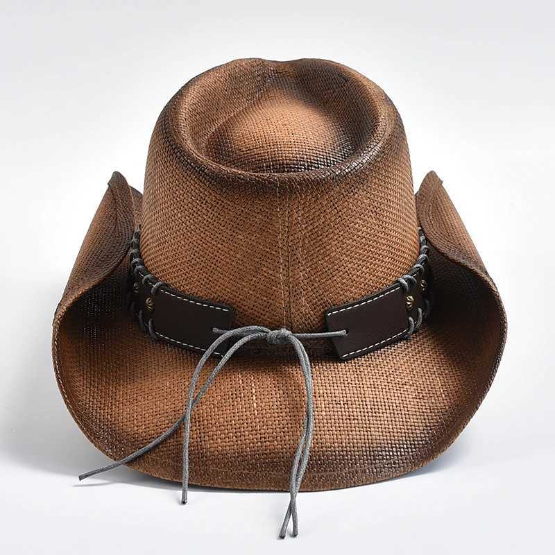 New mens and womens retro western cowboy hat hand woven beach sun hat gentlemans cowboy jazz hat W241225