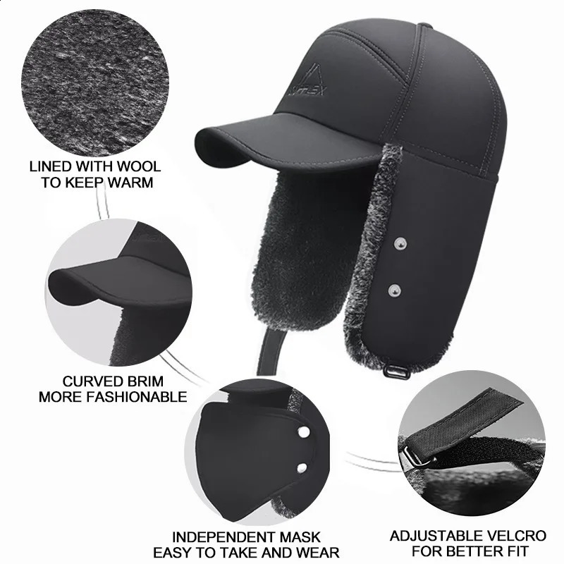 Winter Fur Warm Windproof Hat Men Women Lei Feng Cap Bomber Faux Fur Ear Flap Cap Black Ski Trooper Trapper Cold Anti-snow Cap 241226