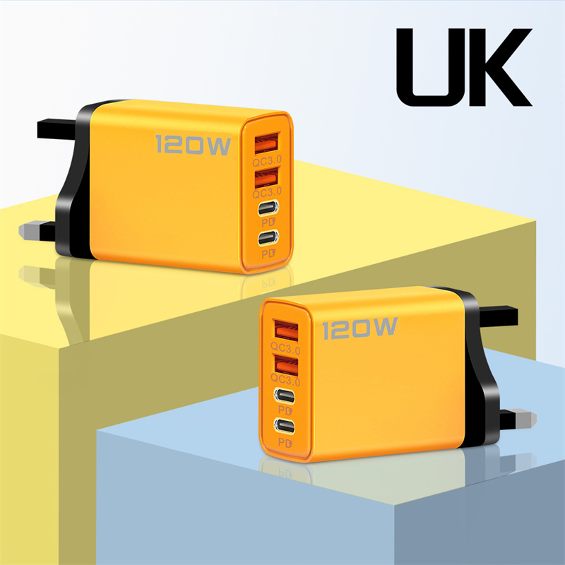 120W Fast Charging 4 Ports Mobile Phone Charger QC3.0 USB Type C Chargers Dual PD Wall Adapter EU/US/UK Plug for iPhone 15 Xiaomi Samsung