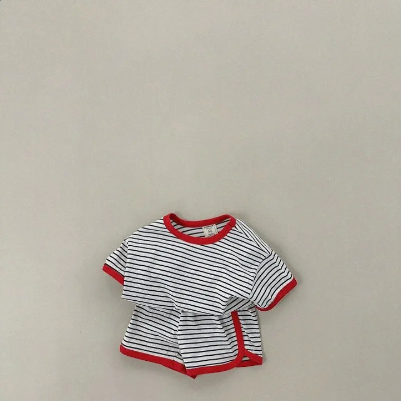 16Yrs Baby Girls Summer Striped Clothes Children Causal Cotton Short Sleeve TShirts Shorts 2Pcs Unisex Boys Loose Tracksuits 241225