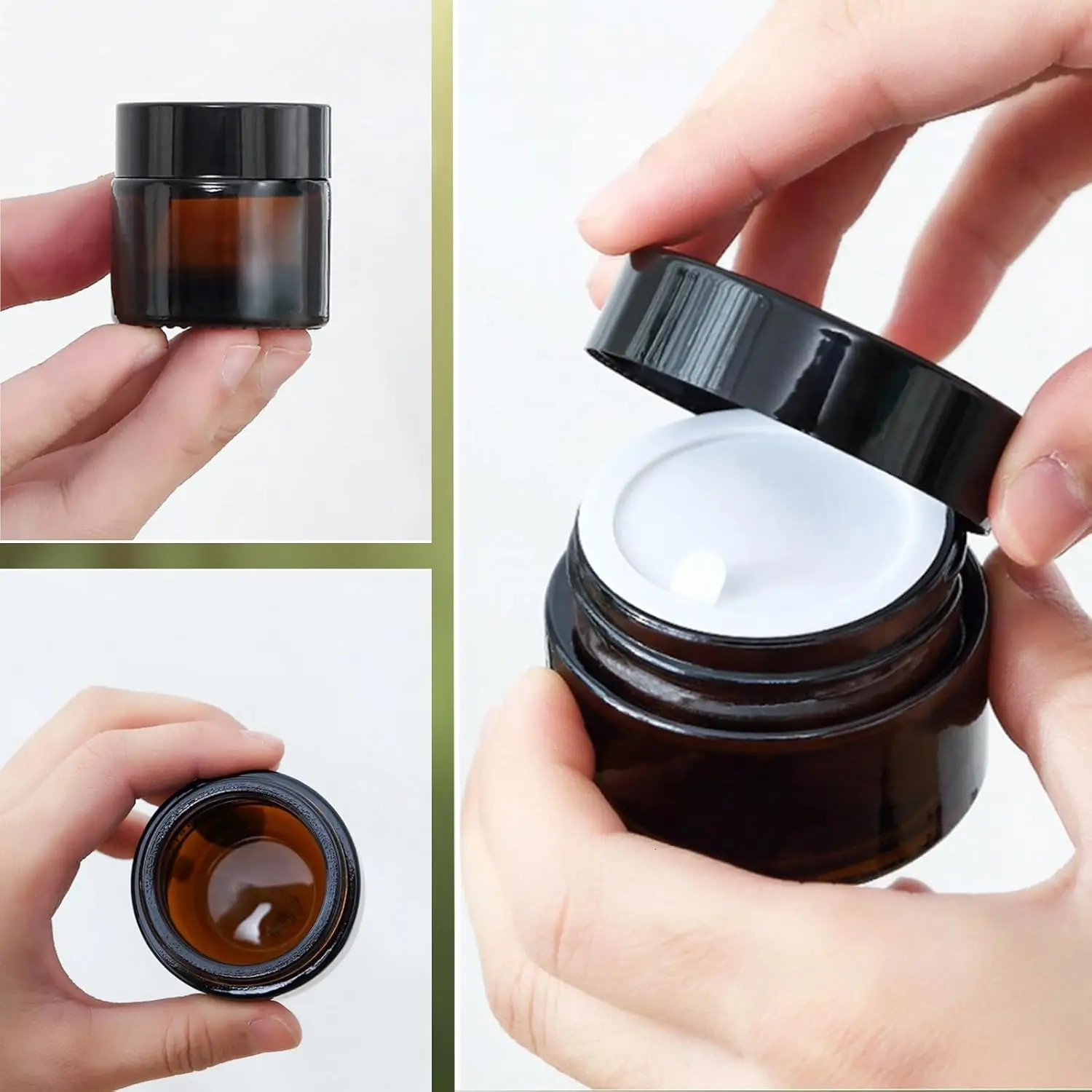 10pcs 5g-50g Amber Brown Glass Cosmetic Jar Face Cream Bottles Portable Travel Face Cream Cosmetic Container Accessories 241225
