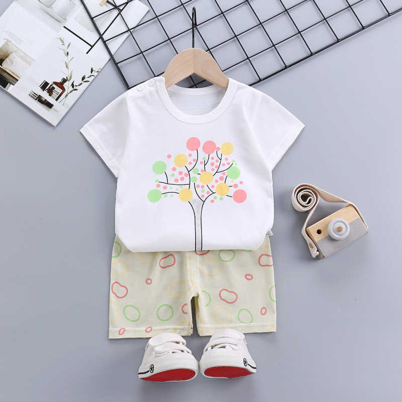 Clothing Sets Summer Baby Girls Clothes Set Boy Cartoon Stripe T-shirts and Shorts 2pcs Suit Toddler Solid Cotton Top Bottom Children OutfitsY241225XA