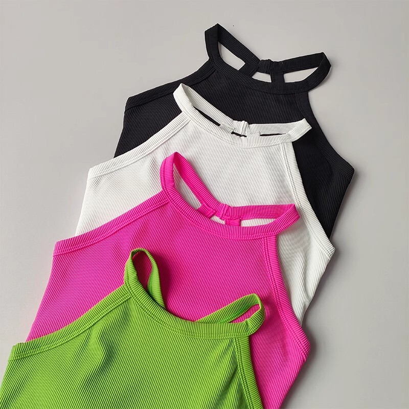 2024 New Women's Fixed Chest Pad Shockproof Running Outer Wear Yoga Bra Fiess Underwear Gym Top Sports Camisole