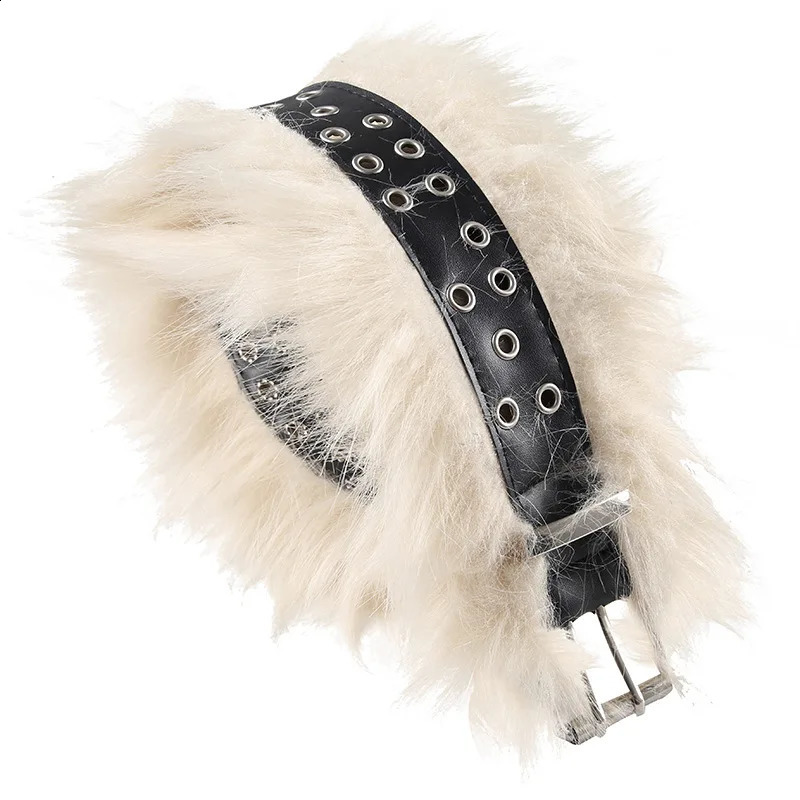 Punk Faux Fur Belt Y2K Metal Studded PU Leather Plush Waist Chain Faux Fur Belts Furry Sexy Vintage Waistband Hiphop Jeans Belt 241226