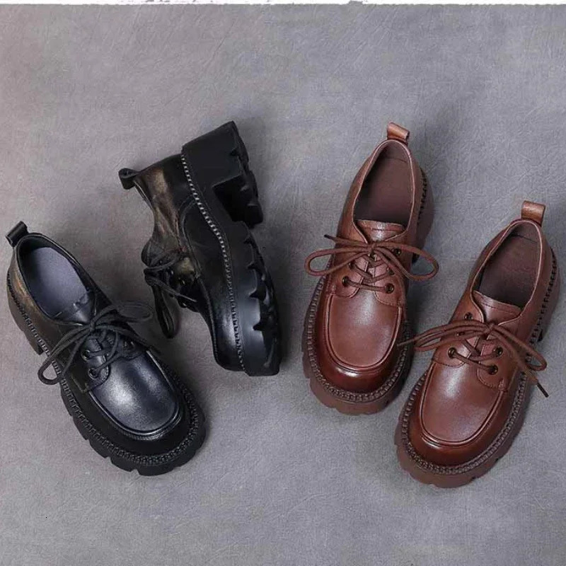 Koznoy 6cm Cow Genuine Leather Fashion Round Spring Mary Jane Ladies ROME Platform Wedge Autumn Shoes Women Fashion 241225