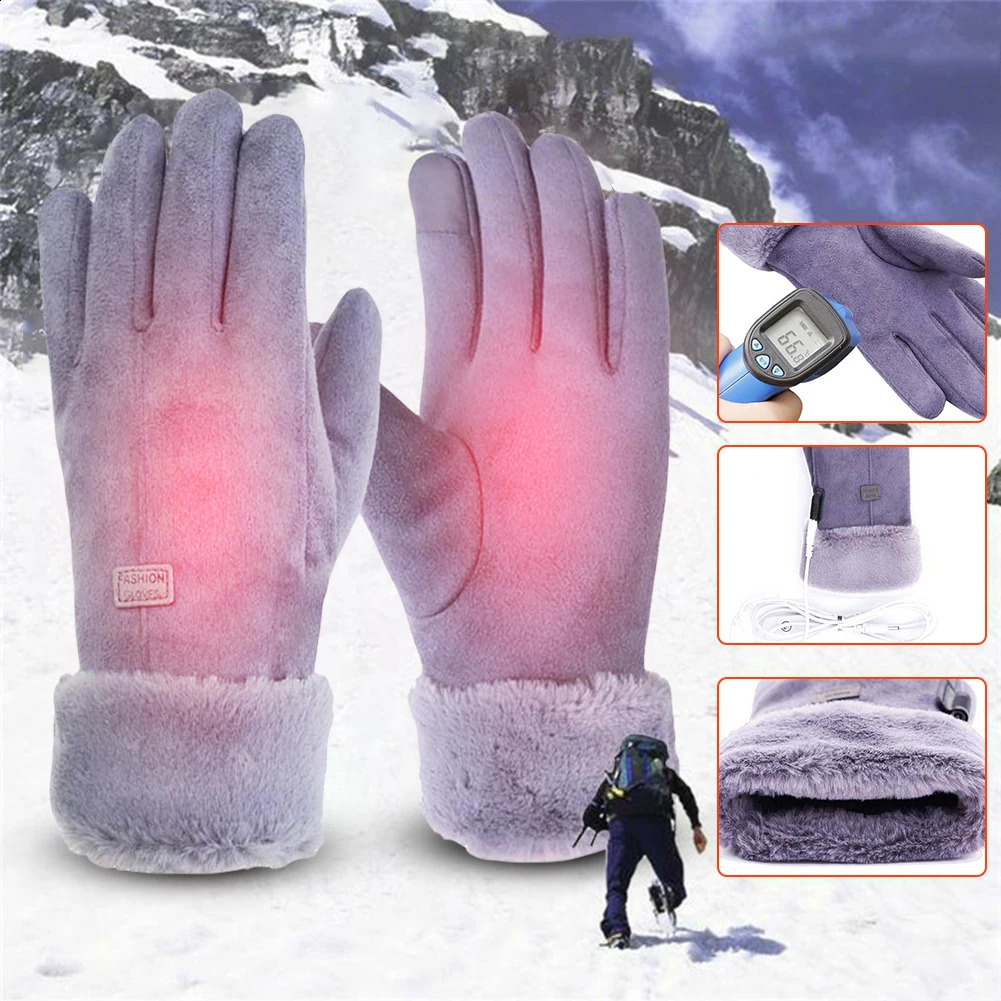 USB Heated Gloves 3 Gear Adjustment Winter Thermal Cycling Gloves 10000mAh Heating Thermal Gloves Windproof Touch Screen 241226