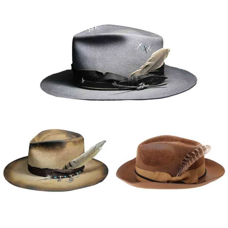 British style mens and womens one-third hats Distred Carnival wool one-third hats winter and autumn hats feather design W241225