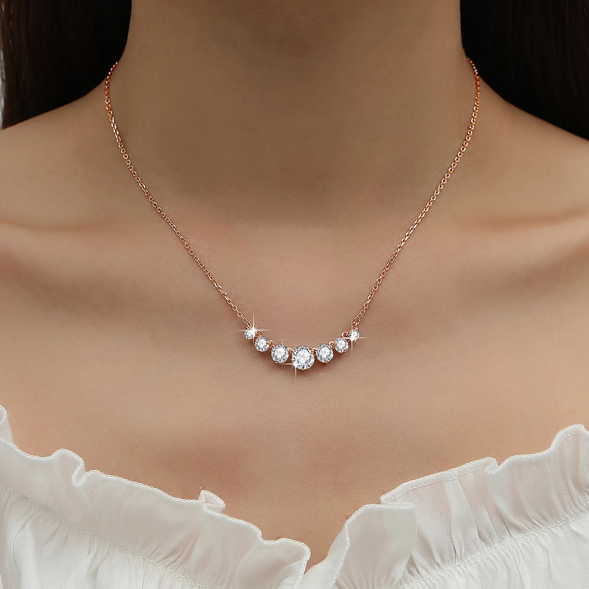 Smiles 7 Stones 28ct Mosanites Diamond Womens 925 Sterling Silver Necklaces y Sparkling Fine Jewelry GRA Certificate 241226