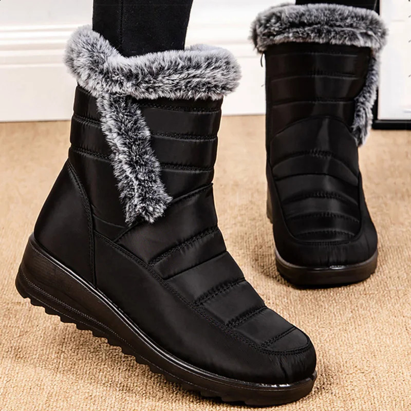 Womens Winter Boots Fur Winter Shoes For Women 2024 Snow Boots Wedge Heels Ankle Botas Mujer Waterproof Winter Footwear241226