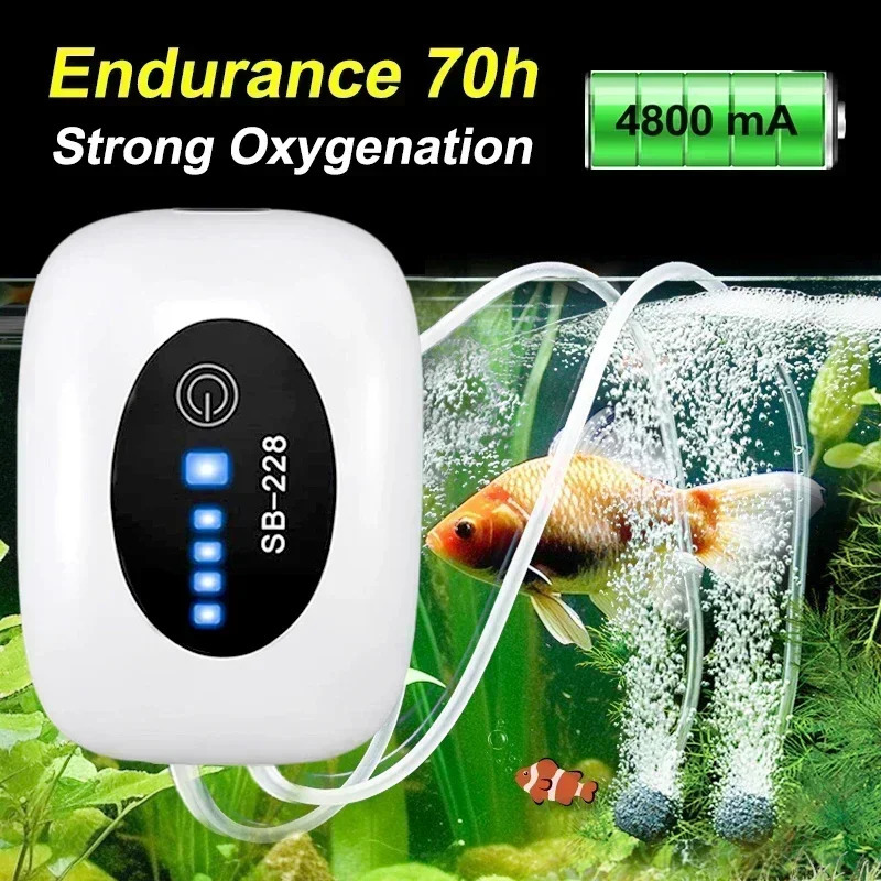 4800mAh EU Aquarium Oxygen Pump Compressor Fish Tank USB Rechargeable Small Portable Exhaust Super Silent Water Pump 241225